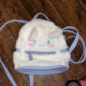 Fluffy White and Blue Kids Backpack